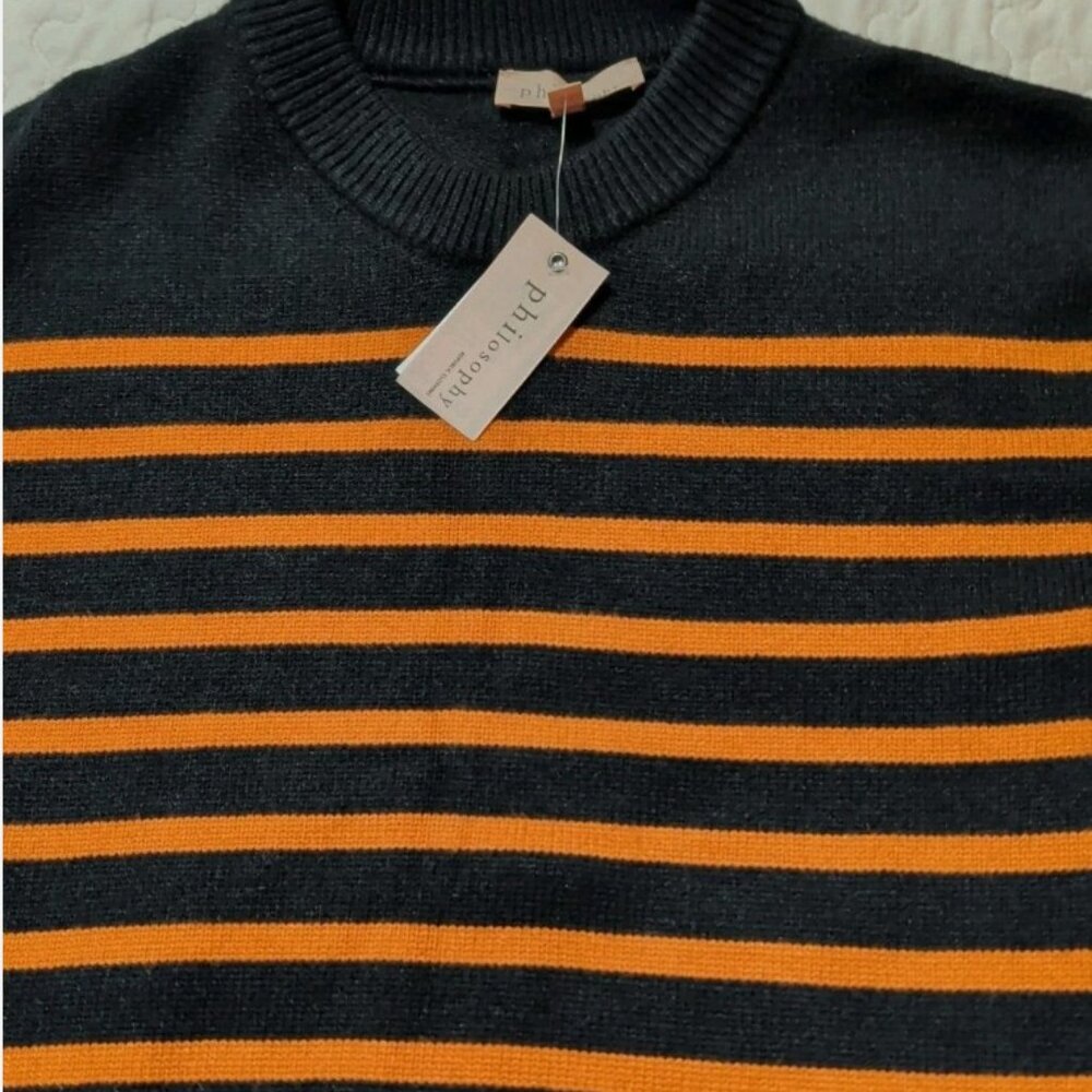 THE FAVORITE SWEATER, THE PHILOSOPHY BLACK AND ORANGE STRIPED SWEATER XS BNWT